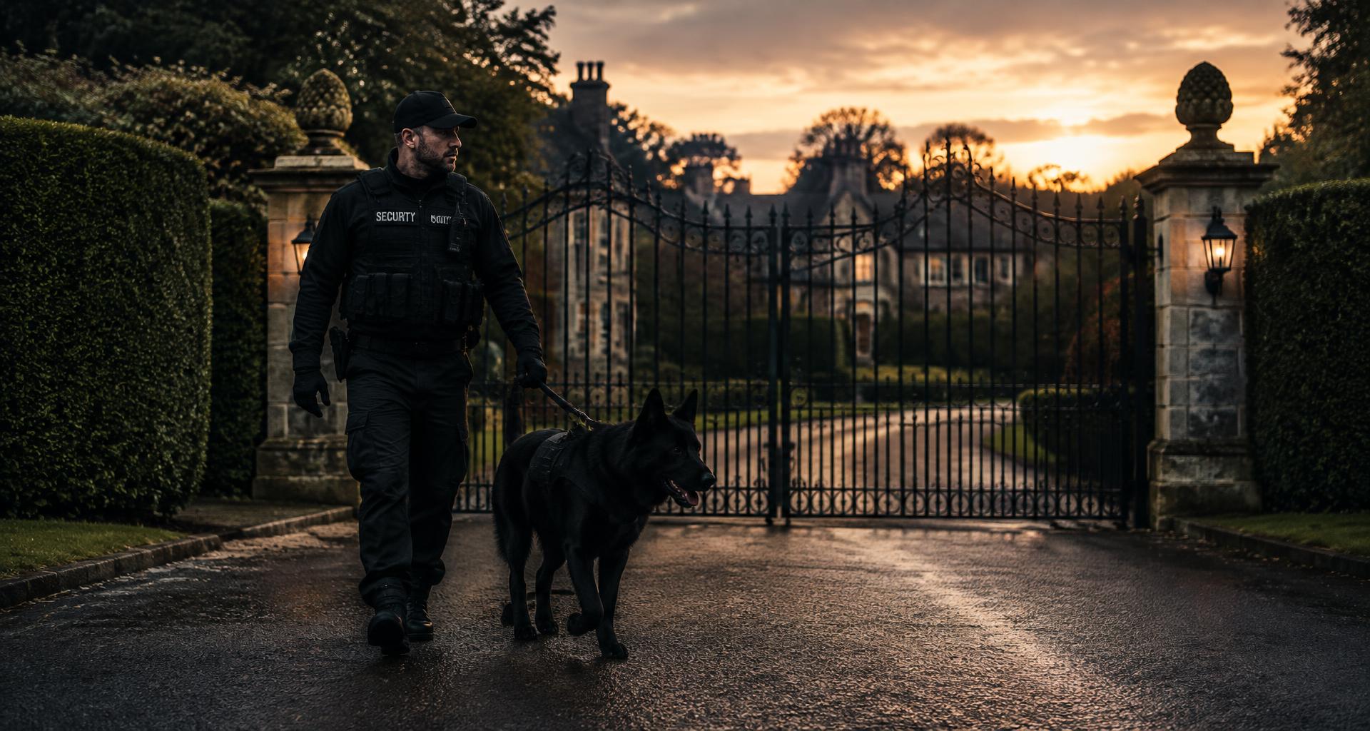 K9 patrol at the gated entrance of a private estate